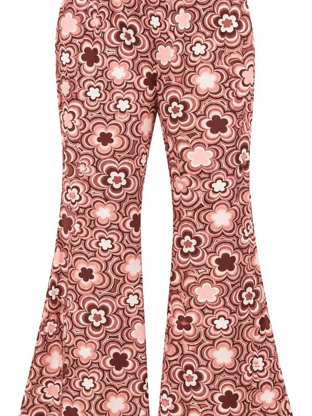 Retro Floral Boot-Cut Pants in Pink & Brown